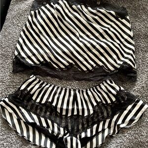 Victoria's Secret Black & White Striped Lace Cami and Shorts Set. Size Small